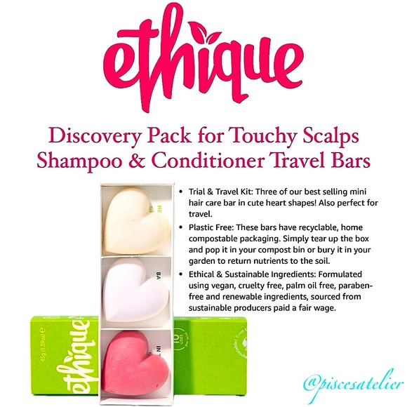 Ethique Discovery Pack for Touchy Scalps Shampoo & Conditioner 3 Travel Bars - Picture 2 of 16